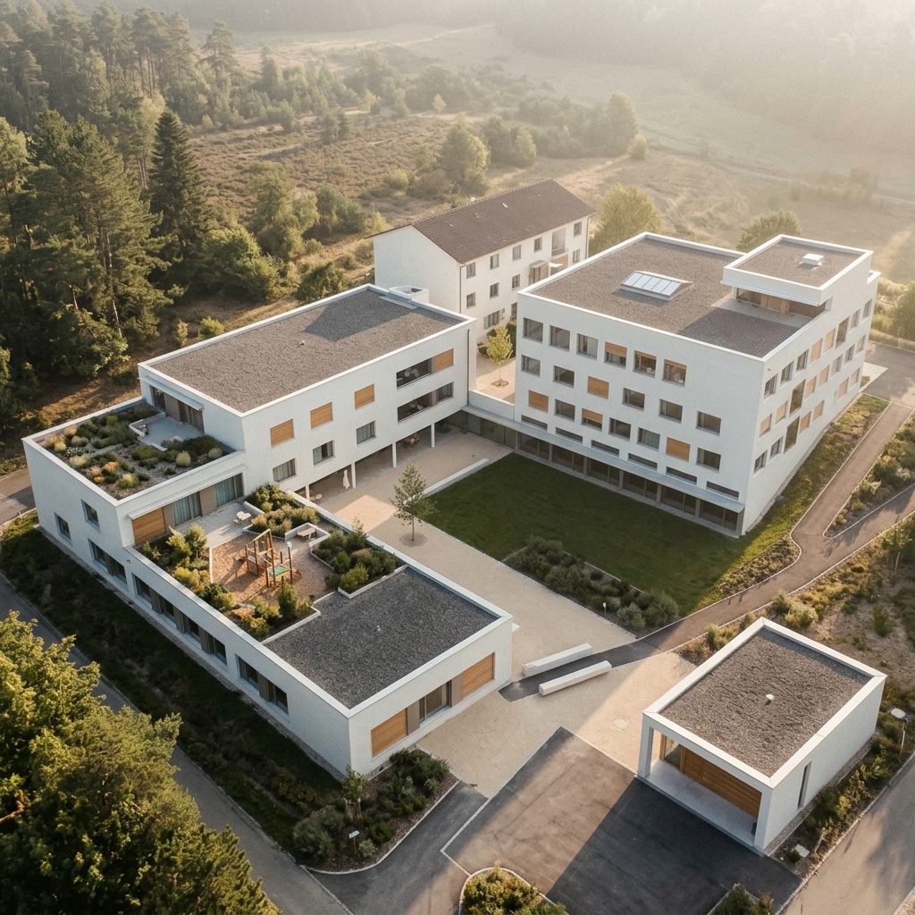 Zoom aus der Luft auf das Kinderheim Brugg